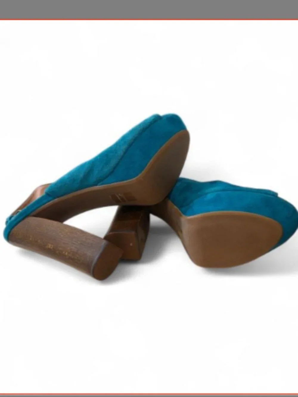 Jeffrey Campbell Ibiza Friend Blue Suede Wrapped Platform Natural Wood Heel Sz 8